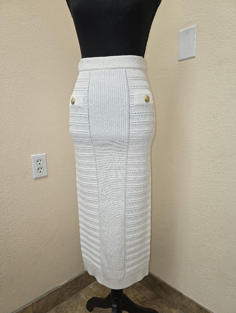 Balmain Pointelle Knit Midi Skirt